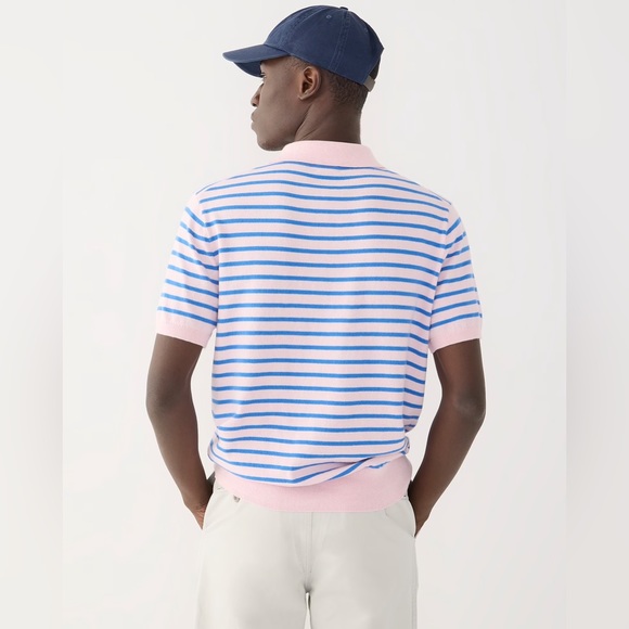 NWT JCrew Short-sleeve heritage cotton tipped sweater-polo in stripe - Picture 3 of 4